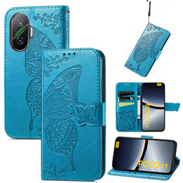 Etui z klapką do Xiaomi Poco F7, Butterfly, niebieskie