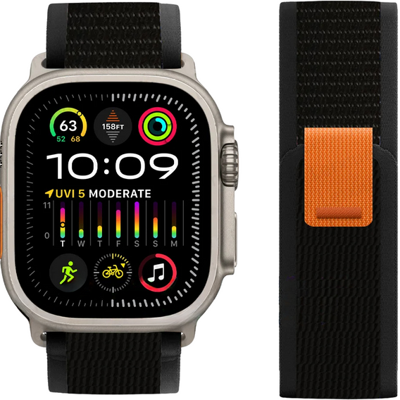 Pasek Nylonowy do Apple Watch 1/2/3/4/5/6/7/8/9/10/11/SE Ultra 1/2/3 42/44/45/46/49mm, Czarny / Pomarańczowy