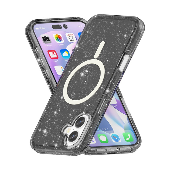 Etui do iPhone 17, do MagSafe, brokatowe, półprzezroczyste czarne