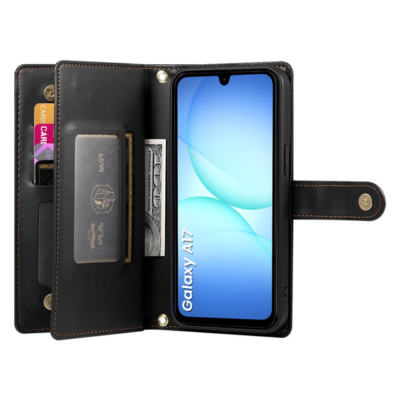Etui z klapką do Samsung Galaxy A17 5G, Wallet Zipper Pocket, czarne