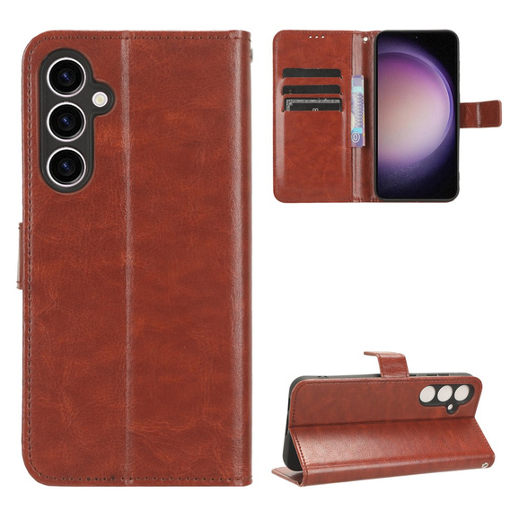 Etui z klapką do Samsung Galaxy S23 FE, Crazy Horse Wallet, brązowe