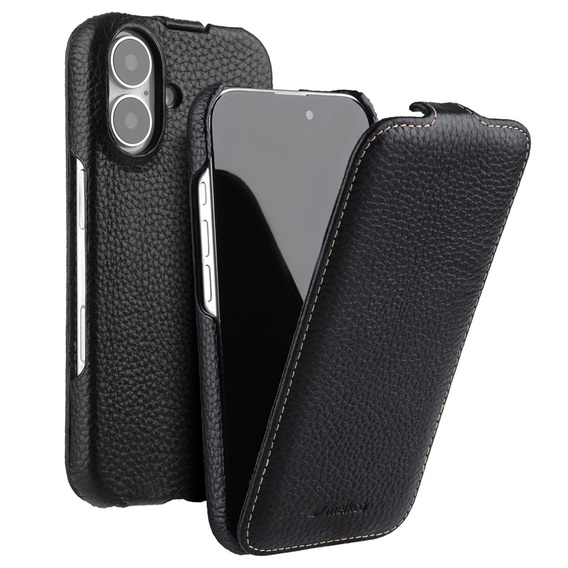 Etui MELKCO z klapką do iPhone 16, skórzane, flip, czarne