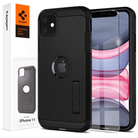 Etui Spigen do iPhone 11, Tough Armor, czarne + Szkło hartowane