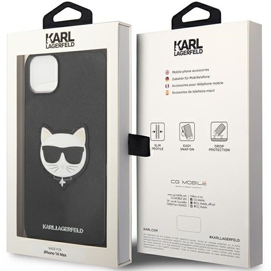 Etui Karl Lagerfeld do iPhone 14, Saffiano Choupette Head Patch, czarne