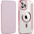 Etui z klapką do iPhone 11 Pro Max, RFID Wallet MagSafe z ochroną aparatu, różowe