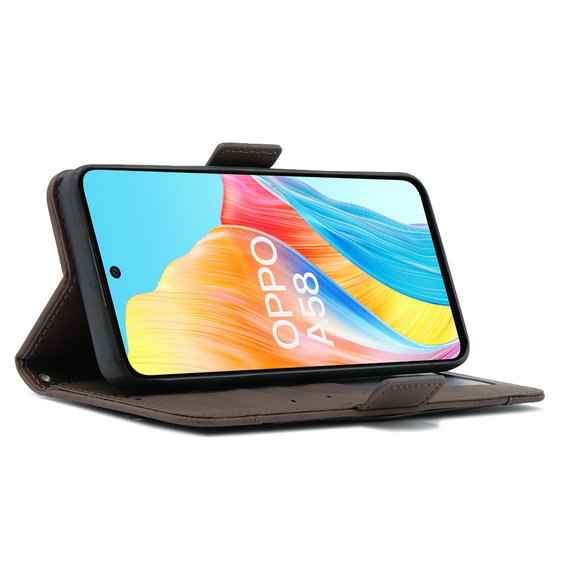 Etui z klapką do Oppo A58 4G, Card Slot, brązowe