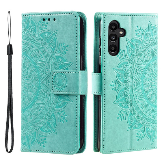 Etui z klapką do Samsung Galaxy A15, Mandala Flower, zielone + szkło 9H