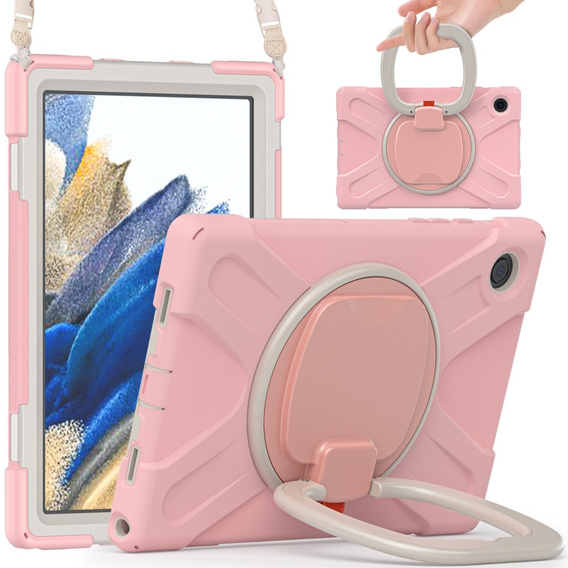 Etui dla dzieci do Samsung Galaxy Tab A8 10.5 SM-X200 SM-X205, pancerne z paskiem, Różowe