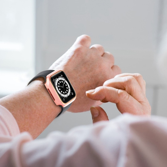 2w1 Etui + Szkło Hartowane do Apple Watch 7/8/9 41mm - Różowe / Złote