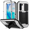 Etui pancerne do Samsung Galaxy S23, R-JUST CamShield Slide, srebrne / czarne