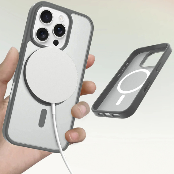 Etui ERBORD z MagSafe do iPhone 16 Pro Max, Matte Case, aktywny przycisk, matowe / tytanowe szare