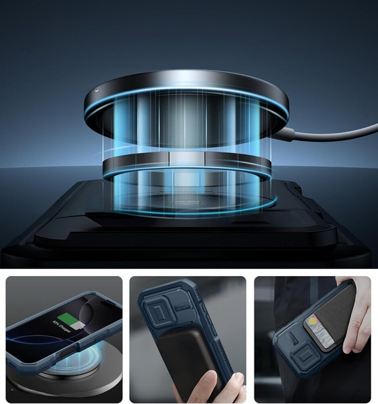 Etui pancerne Dexnor CamProtect z MagSafe do iPhone 16 Pro – niebieskie