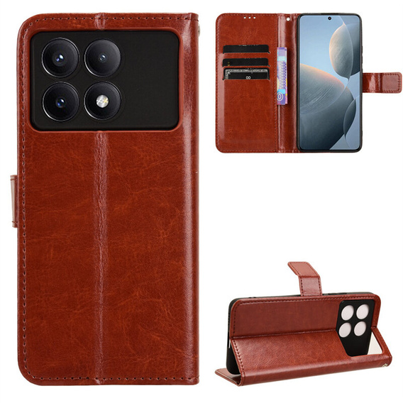 Etui z klapką do Xiaomi Poco F6 Pro, Crazy Horse Wallet, brązowe