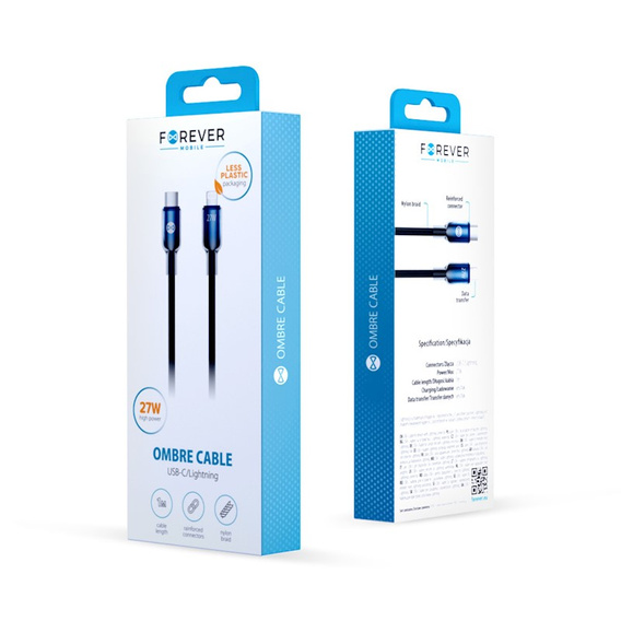 Forever Kabel Ombre USB-C do Lightning, 27W, 1m, czarny
