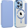 Etui z klapką do iPhone 15 Pro, RFID Wallet MagSafe z ochroną aparatu, niebieskie