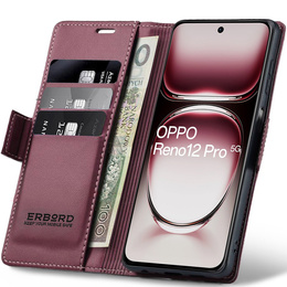 Etui do Oppo Reno 12 Pro, ERBORD Glossy Litchi, portfel z klapką, czerwone