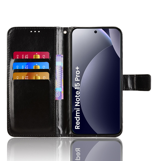 Etui z klapką do Xiaomi Redmi Note 15 Pro 4G, Crazy Horse Wallet, czarne