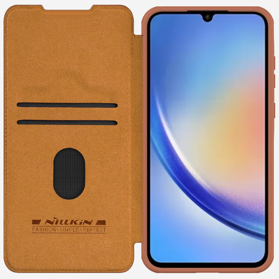 Etui z klapką NILLKIN do Samsung Galaxy A55 5G, CamShield Qin Pro, skórzane, brązowe