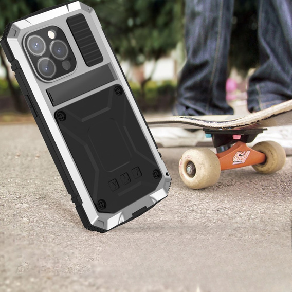 Etui do iPhone 15 Pro, R-JUST, pancerne, srebrne / czarne