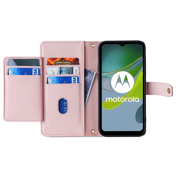 Etui z klapką do Motorola Moto G54 5G, Wallet Zipper Pocket, różowe