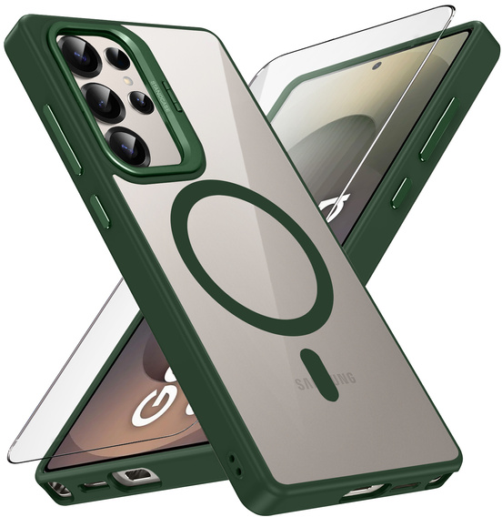 Etui do Samsung Galaxy S25 Ultra, Kickstand Frame, do MagSafe, przezroczyste / zielone + Szkło na ekran