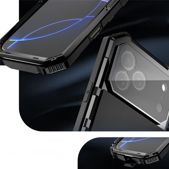 Etui pancerne do iPhone 17 Pro Max, R-JUST, z podstawką, czarne