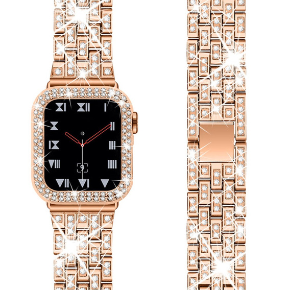 Bransoleta + Etui z Diamentami do Apple Watch 4/5/6/SE 40mm, Różowe rose gold