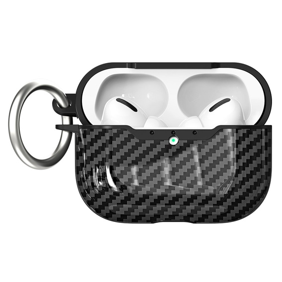 Etui do AirPods Pro 3 z fakturą włókna węglowego, z karabińczykiem - czarne