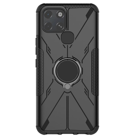 Etui do Infinix Smart 6, Pancerne Shockproof Obudowa KickStand Ring Case, Czarne