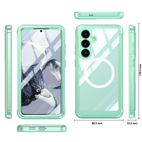 Etui do Samsung Galaxy S25 FE, Shockproof, ze szkłem, do MagSafe, zielone