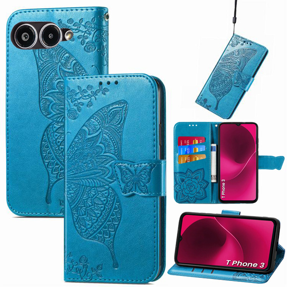Etui z klapką do T Phone 3 5G, Butterfly, niebieskie