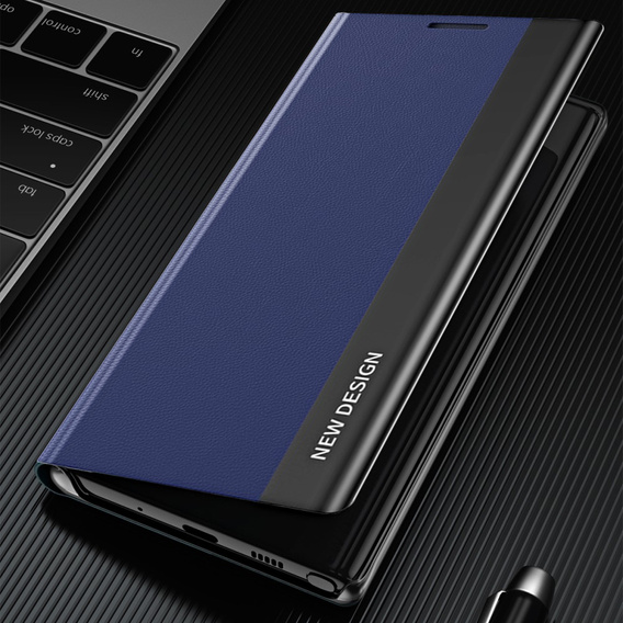 Zestaw Etui do Xiaomi Redmi 12C, Side Magnetic z klapką, Granatowe + Szkło