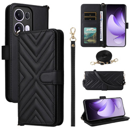 Etui z klapką do Oppo Reno 13 Pro 5G, Crossbody Leather Wallet, czarne