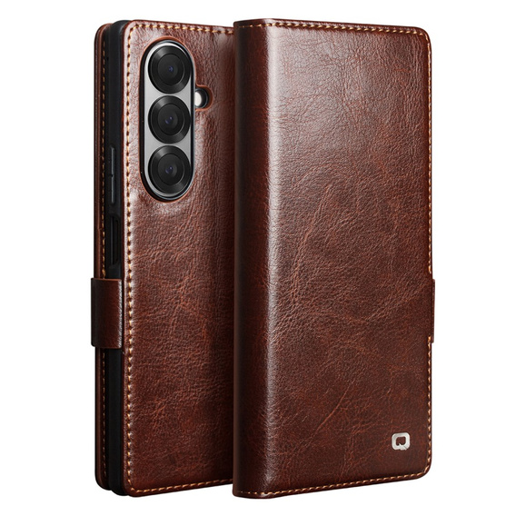 Skórzane etui Qialino do Samsung Galaxy Z Fold7 – brązowe, stylowe, z funkcją podstawki