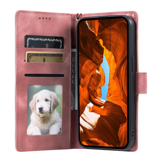 Etui portfelowe z motywem kwiatowym do Motorola Moto G56 5G – Różowe rose gold