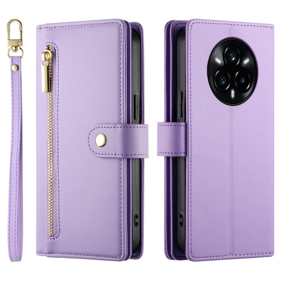 Etui z klapką do Realme 14 Pro+ 5G, Wallet Zipper Pocket, fioletowe