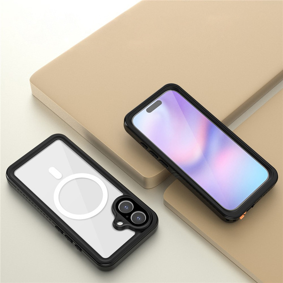 Etui Wodoodporne IP68 do iPhone 17, Redpepper, do MagSafe, przezroczyste z czarną ramką
