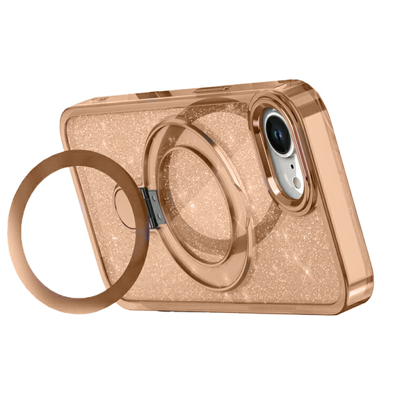 Etui do iPhone 16e, Glittery Magnetic Kickstand, różowe rose gold