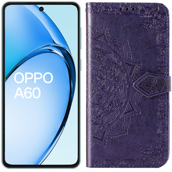 Etui z klapką do Oppo A60, Mandala, fioletowe