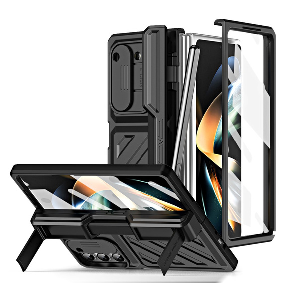 Etui do Samsung Galaxy Z Fold5 5G, Kickstand case, z podstawką i szkłem, czarne