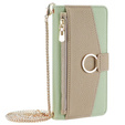 Etui z klapką do Samsung Galaxy A56 5G, Wallet Zipper Pocket, z lusterkiem, zielone