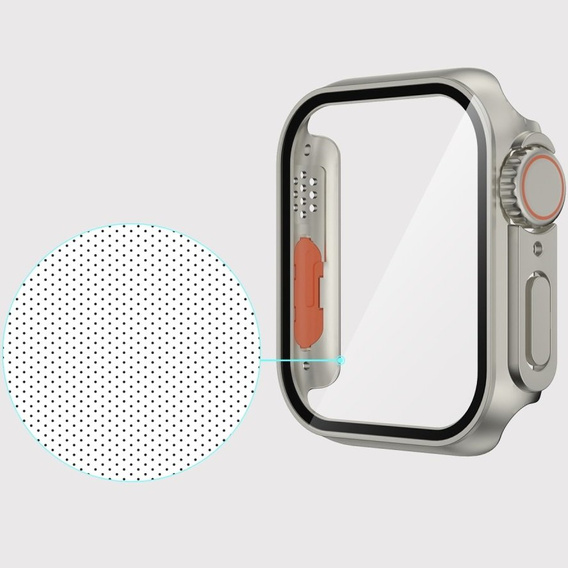 2w1 Etui + Szkło Hartowane do Apple Watch 7/8/9 45MM, Srebrne/Pomarańczowe