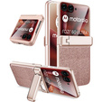 Etui do Motorola Razr 60 Ultra – Glitter PC Case ze szkłem i podstawką - różowe rose gold