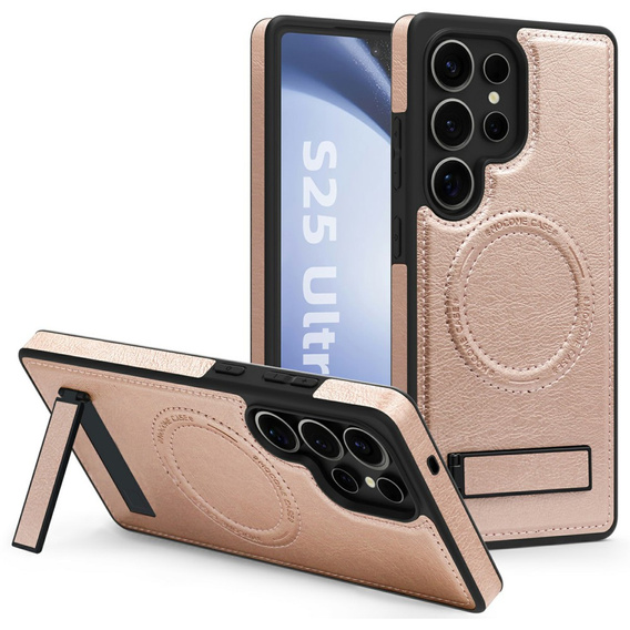 Etui skórzane z podstawką do Samsung Galaxy S25 Ultra – kompatybilne z MagSafe, rose gold