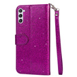 Etui z klapką do Samsung Galaxy S24, Wallet Zipper Pocket Glittery, fioletowe