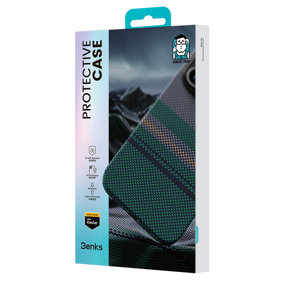 Etui BENKS Kevlar do iPhone 15 Pro, Magnetic Armor Pro Aurora 600D B061, do MagSafe, zielone