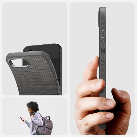 Etui Spigen Liquid Air do iPhone 16E – Marble Grey + Szkło Hartowane 9H