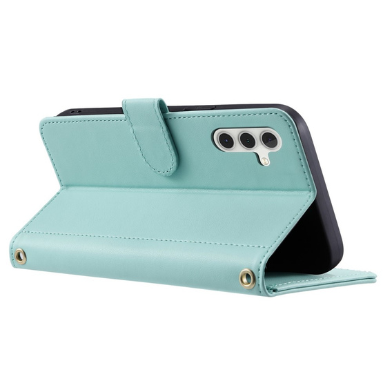 Etui z klapką do Samsung Galaxy S25 FE, Rhombus Crossbody Leather, zielone