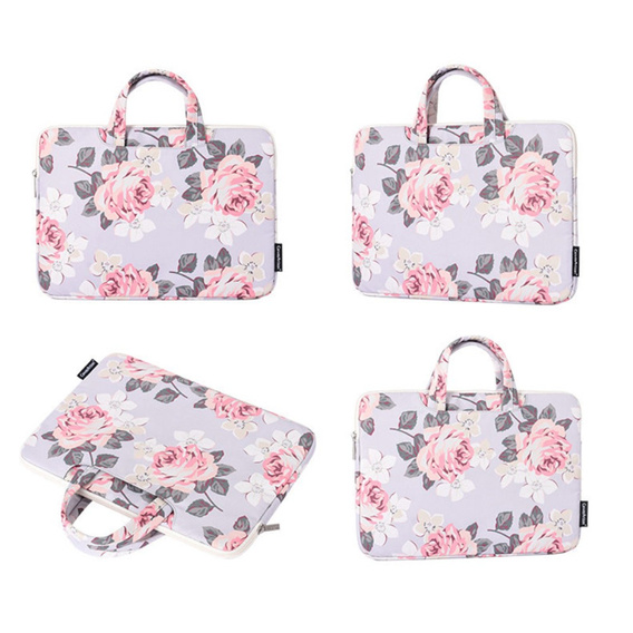 Torba na Laptopa 13" z Nadrukiem Różanym i Uchwytem - Szara