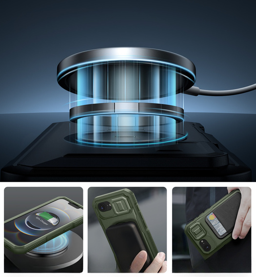 Etui pancerne Dexnor CamProtect z MagSafe do iPhone 16e – zielone